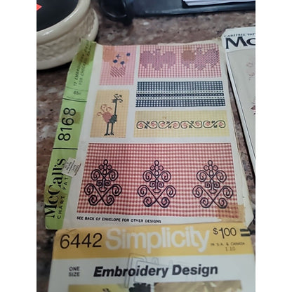 Vtg LOT OF 7 embroidery Flowers letters Sewing Pattern Vogue Simplicity McCall's