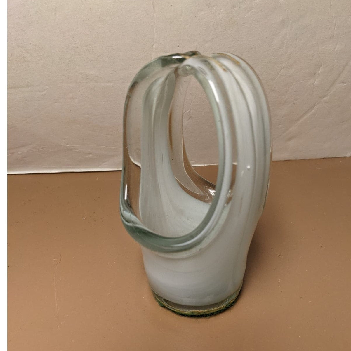 Vintage Molded Stretched Art Glass Basket Clear White Replacement Cup Hand Blown