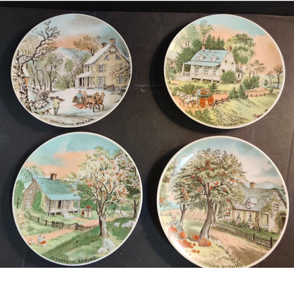 Four Season 6.5" Currier & Ives Decor Plate Set of 4 Spring Summer Winter Autumn