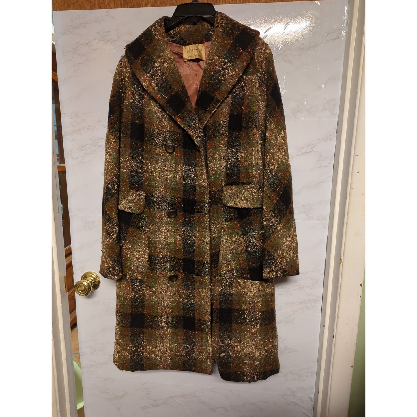 Vintage 1960s Wool Longline Coat nubby tweed texture X-Large Statement