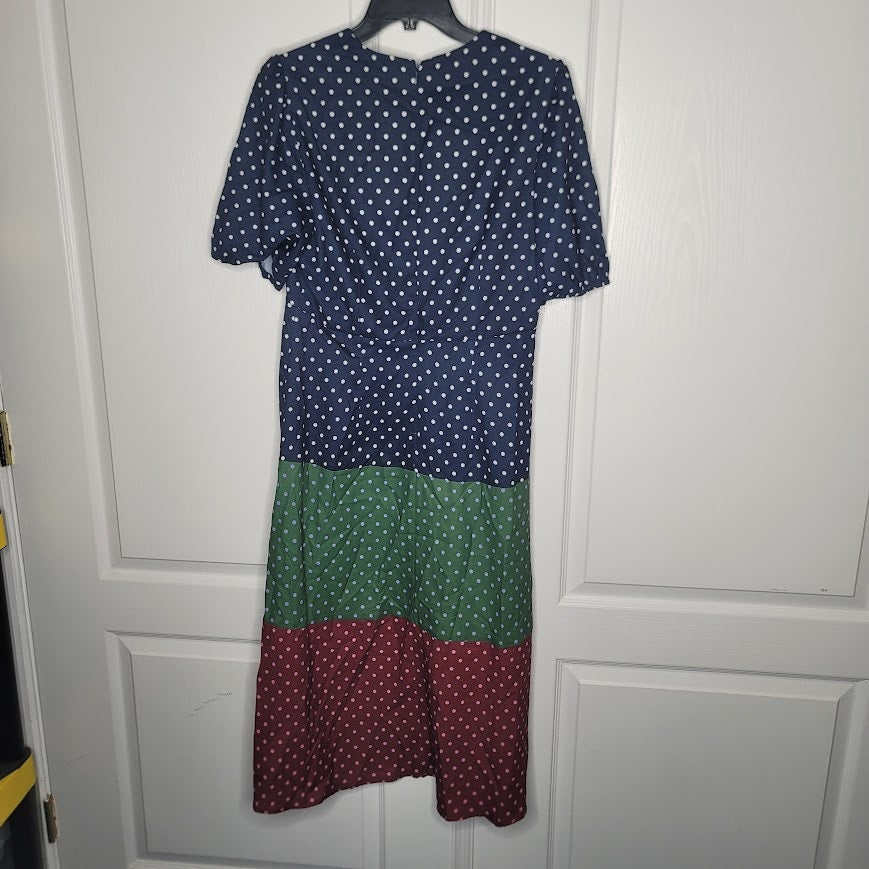 Maggy London Navy Blue Green Rust dress polka dot NEW Fit flare Casual Career 10