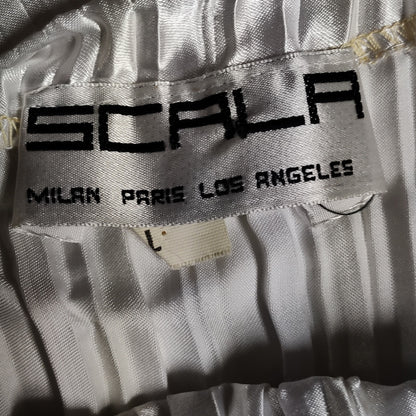 Vintage Scala Metallic Silver Pleated Maxi Skirt Liquid Satin 90s Y2K Size L