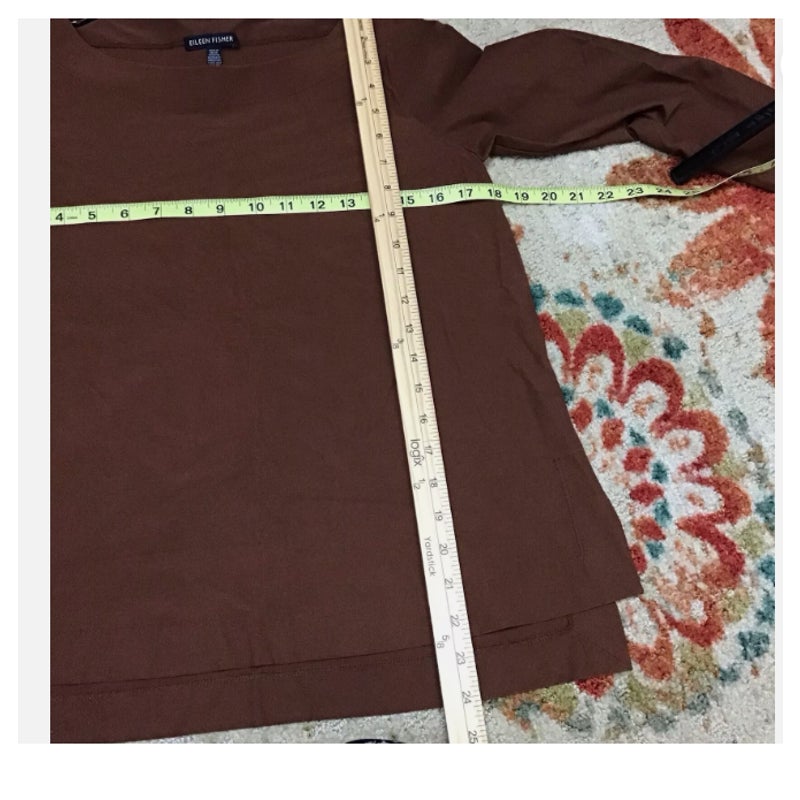 Eileen Fisher XS Nutmeg 3/4 Sleeve Crepe Ballet Neck Top NEW Casual Blouse Brown