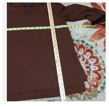 Eileen Fisher XS Nutmeg 3/4 Sleeve Crepe Ballet Neck Top NEW Casual Blouse Brown