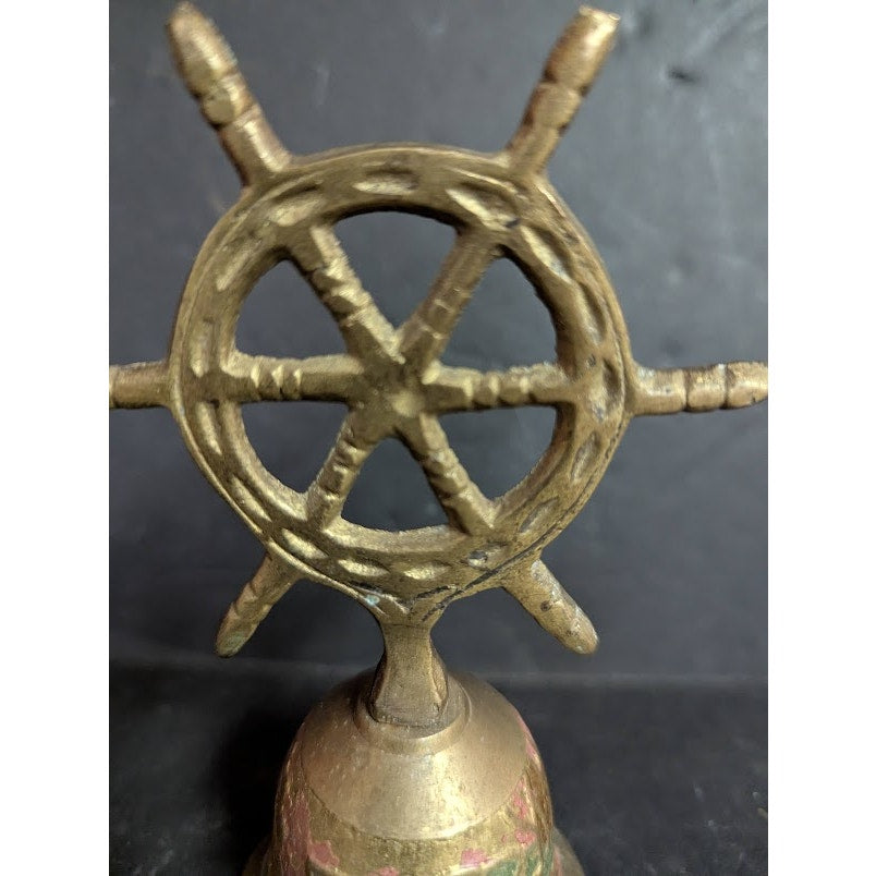 Nautical Captains Table Call Solid Brass Figural Ships Wheel Brass 5" Table Bell