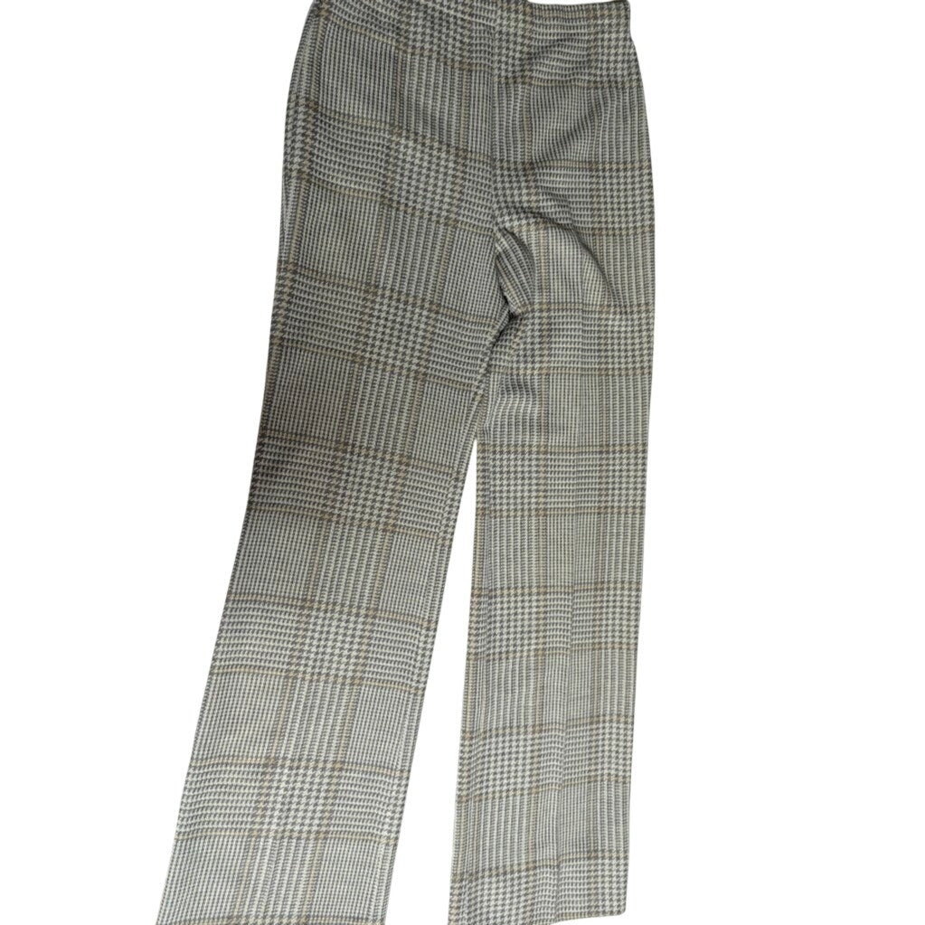 Vintage Plaid Wide Leg Trousers Gray Tan Glen Check Pants 28" x 29" Retro Small