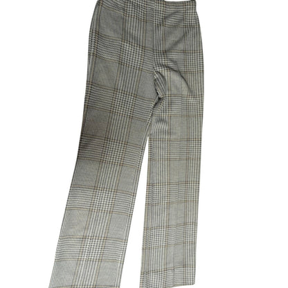 Vintage Plaid Wide Leg Trousers Gray Tan Glen Check Pants 28" x 29" Retro Small