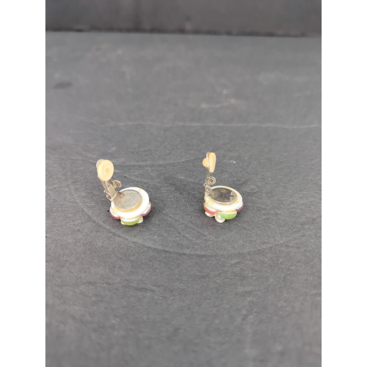 Vintage Pastel Iridescent Lucite Flower ClipOn Earrings Retro Mid Century Modern