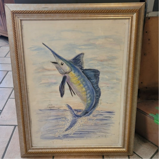 Handmade Watercolor Swordfish Marlin Art on Cotton fiber paper - Coastal Decor