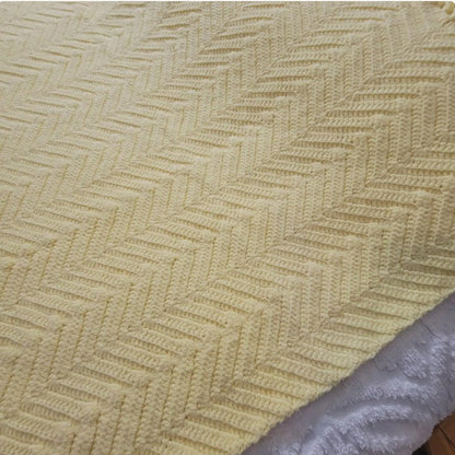 handmade Yellow afghan throw fringe chevron 50" x77" twin zigzag homestead retro