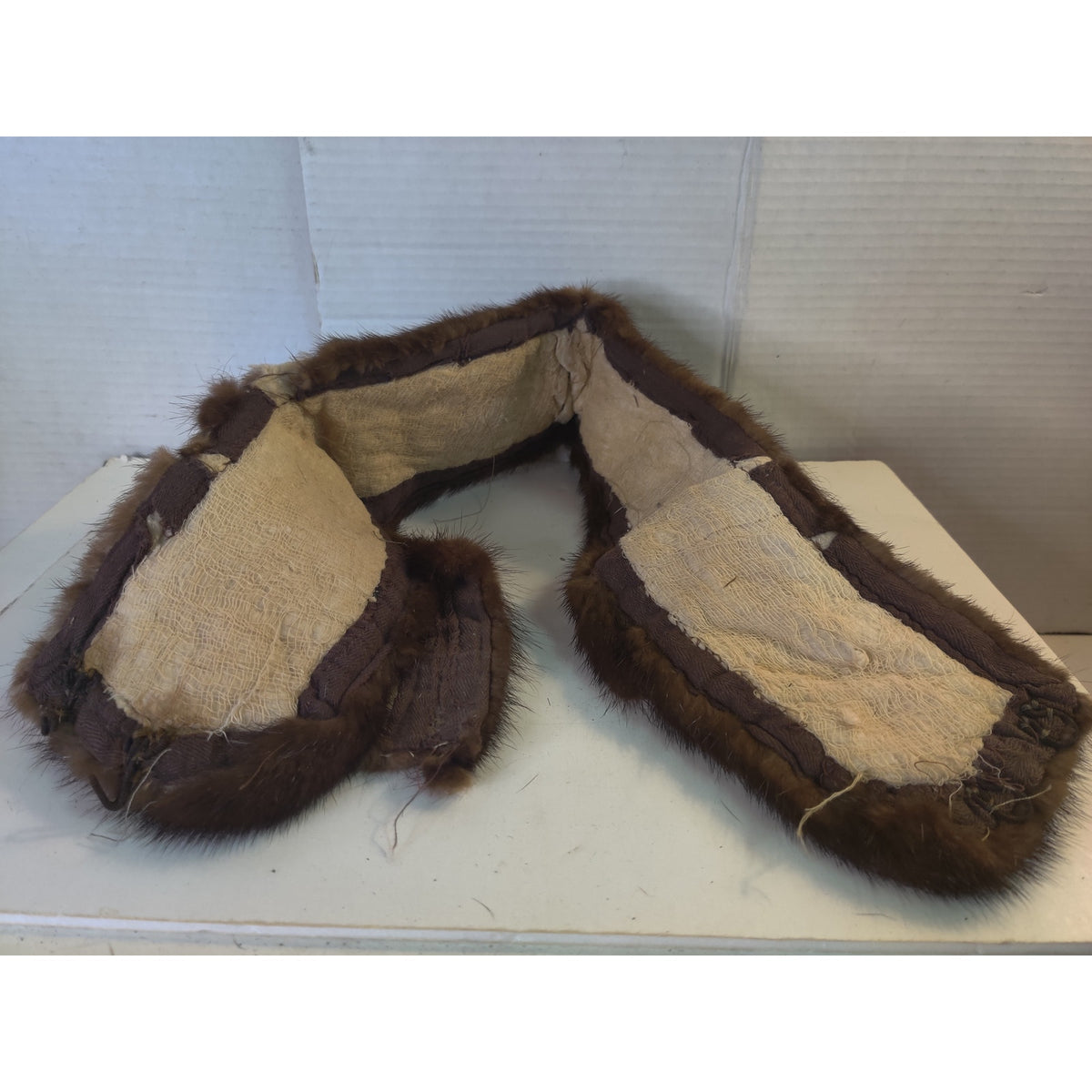 Vintage Brown Real Fur Collar Wrap Stole collar damaged Costume Crafting