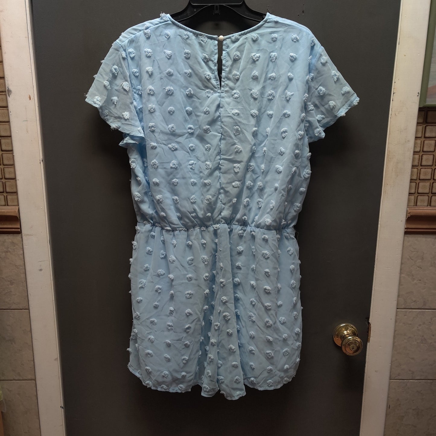 Blue Swiss Dot Romper XL V-Neck Short Sleeve Playsuit Cute Casual Summer Outfit
