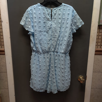 Blue Swiss Dot Romper XL V-Neck Short Sleeve Playsuit Cute Casual Summer Outfit
