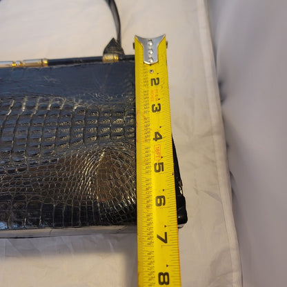 Vintage Genuine Crocodile Skin Hide handbag purse Black gold hardware