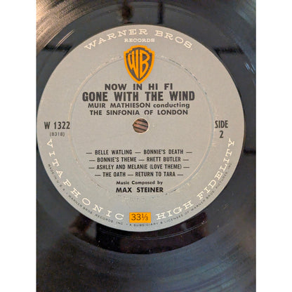 Vintage Gone With The Wind Muir Mathieson Warner Bros. W 1322 Mono Vinyl LP