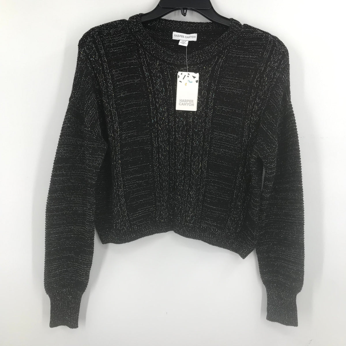 Harper Canyon Black Metallic Pullover Sweater Size large (10/12) KID long sleeve