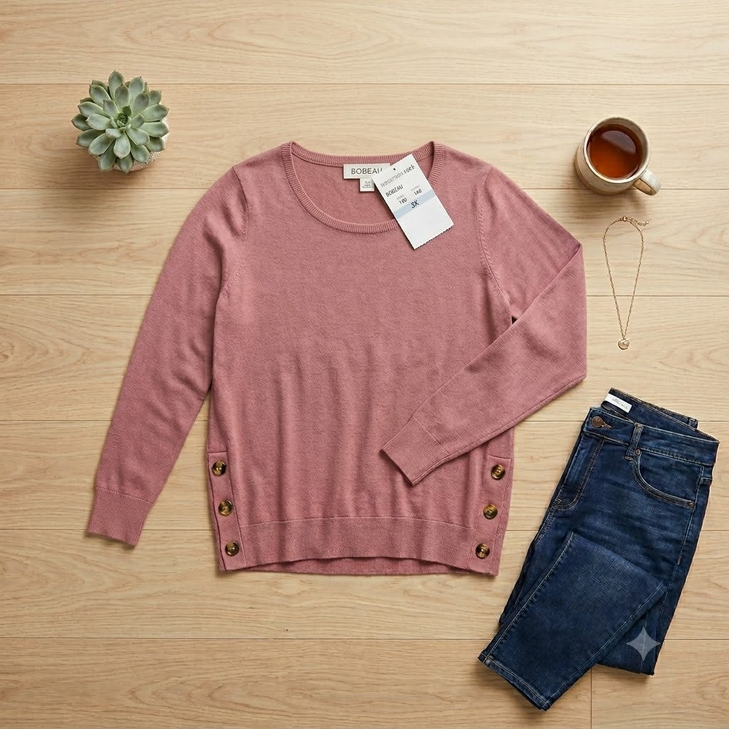 Bobeau Women's Mauve Knit Button Side Pullover Top NWT Size 3X Plus