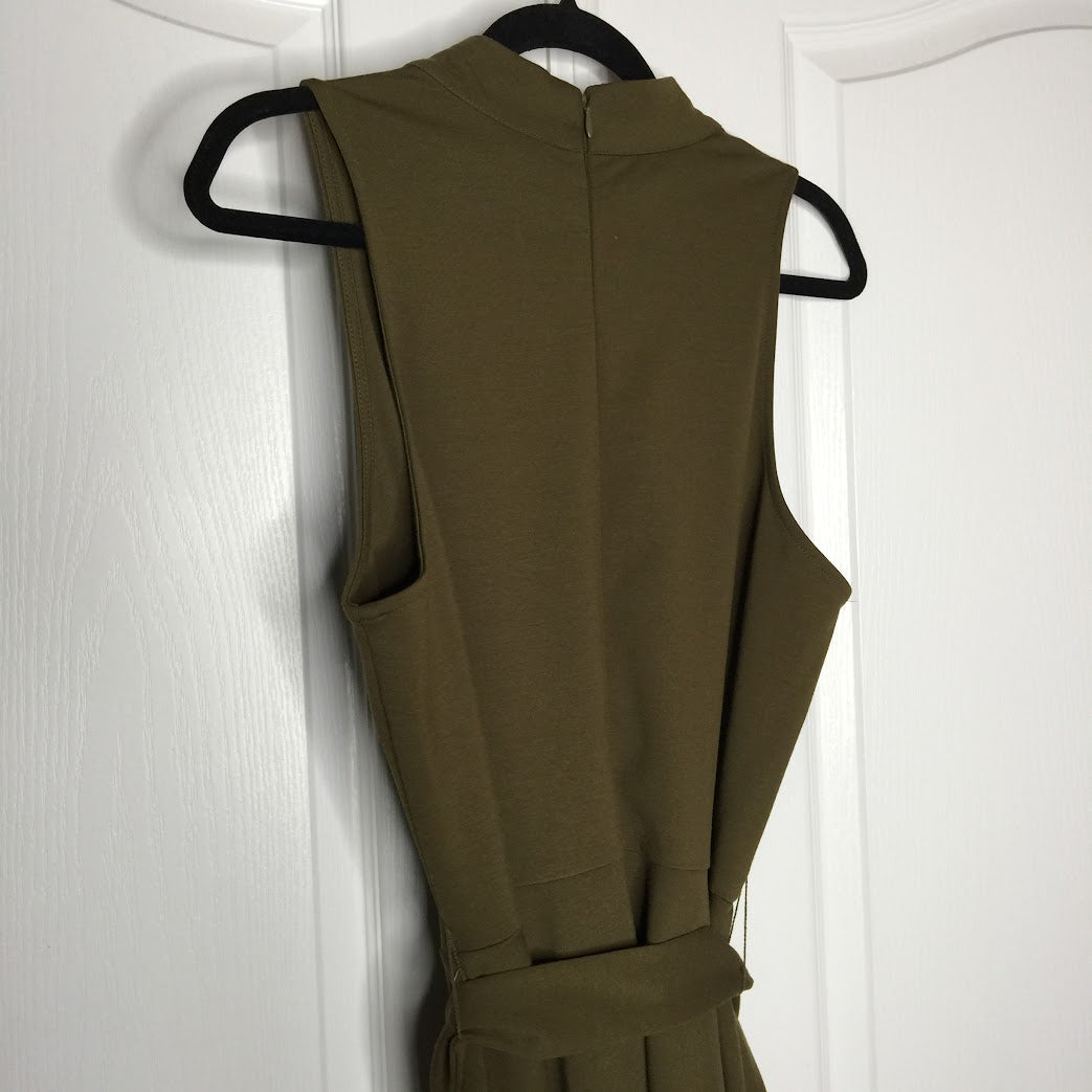 Sharagano NEW Army Green Sleeveless Belted Dress Size 16 Sleeveless Belt Casual