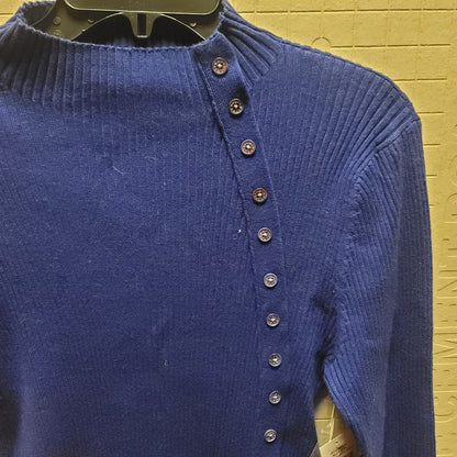 COURT rowe Belle Noel Cobalt Blue Ribbed Button Side Detail Sweater Large