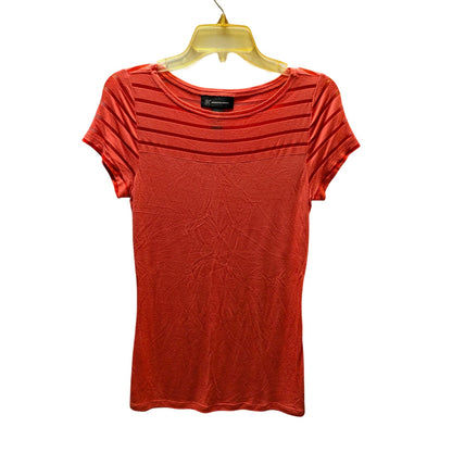 INC Concepts Coral Red Mesh Illusion Pleated Short Sleeve Top Size Medium