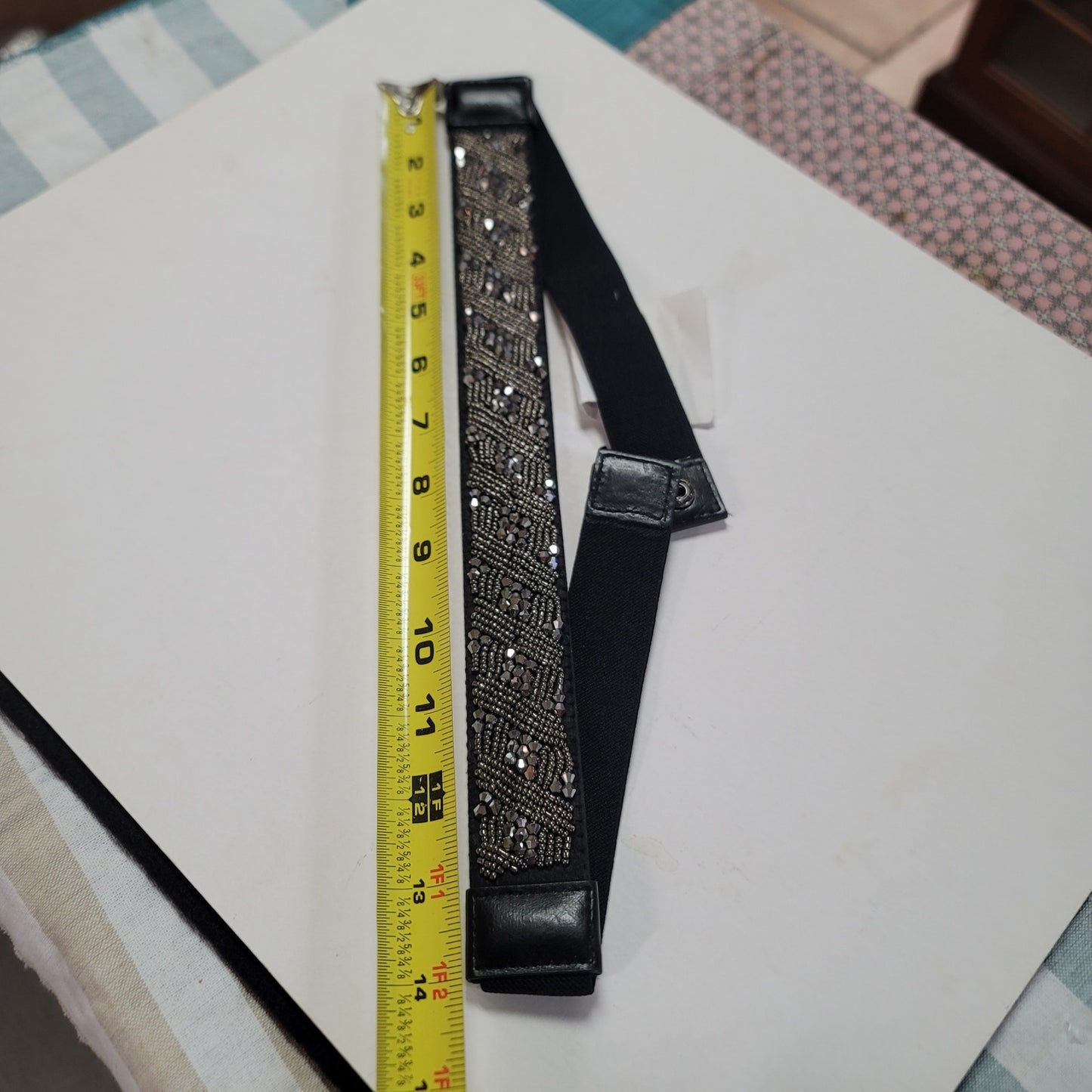 Black Stretchy MACYs Smoky grey rhinestones dressy thin belt Medium / Large