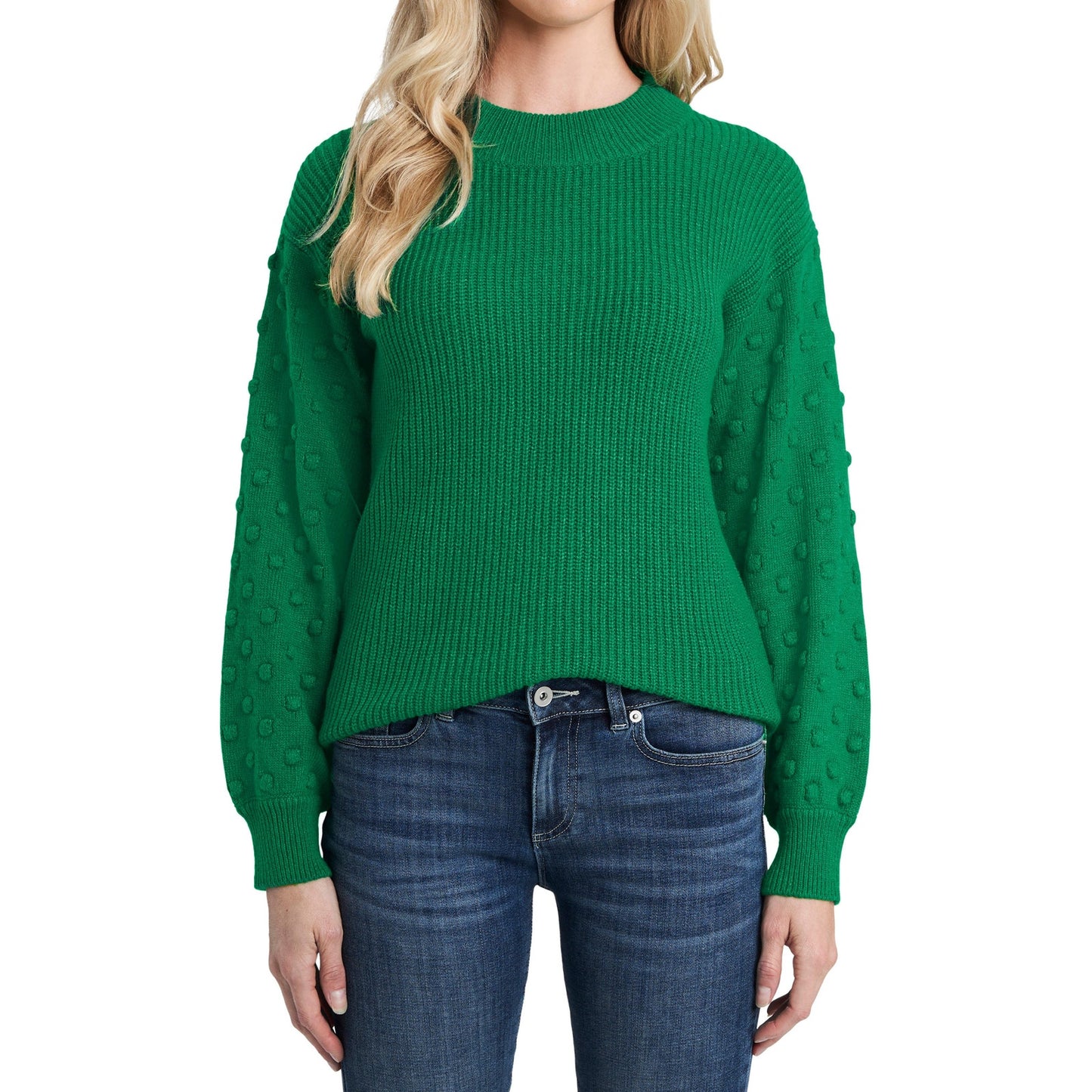 CeCe Puff Sleeve Bobble Ribbed Sweater in Vibrant Kelly holiday NEW SIZE LARGE