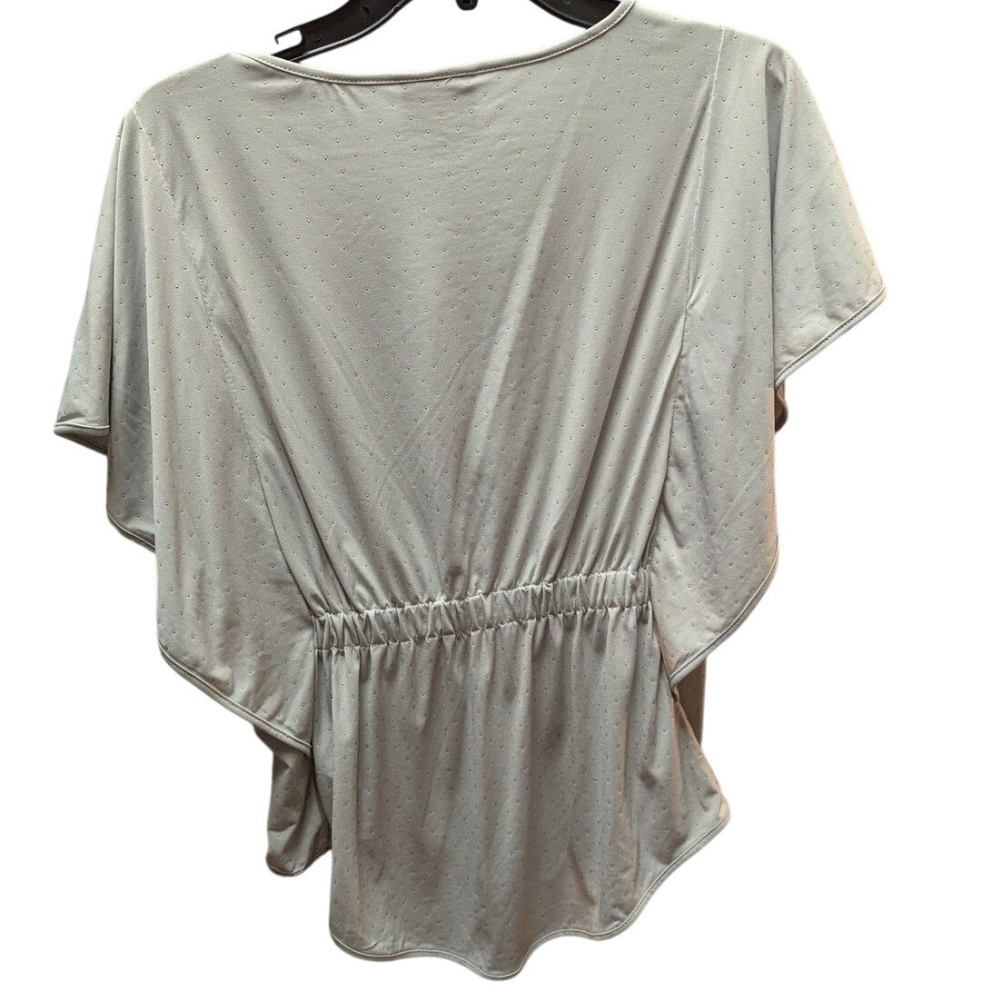 ECI Flutter Sleeve Scoop Neck Blouse Womens Small Light Grey Smocked Back Top