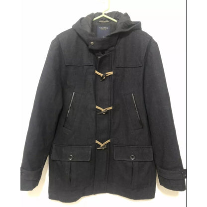 Nautica Wool-Blend Full Zip Toggle Pea Coat Hooded style #72NE SMALL Black NEW