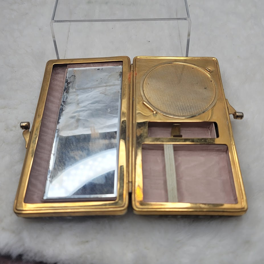 Vintage 1950s Marbled Celluloid Vanity Handbag Compact Clutch MCM Glamour