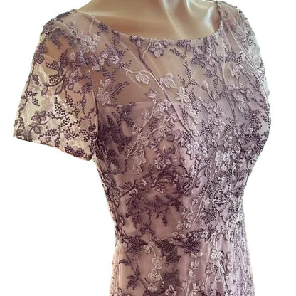 La Femme Floral Lace Overlay Column Gown Formal Dress Size 14 in Dusty Lilac NWT