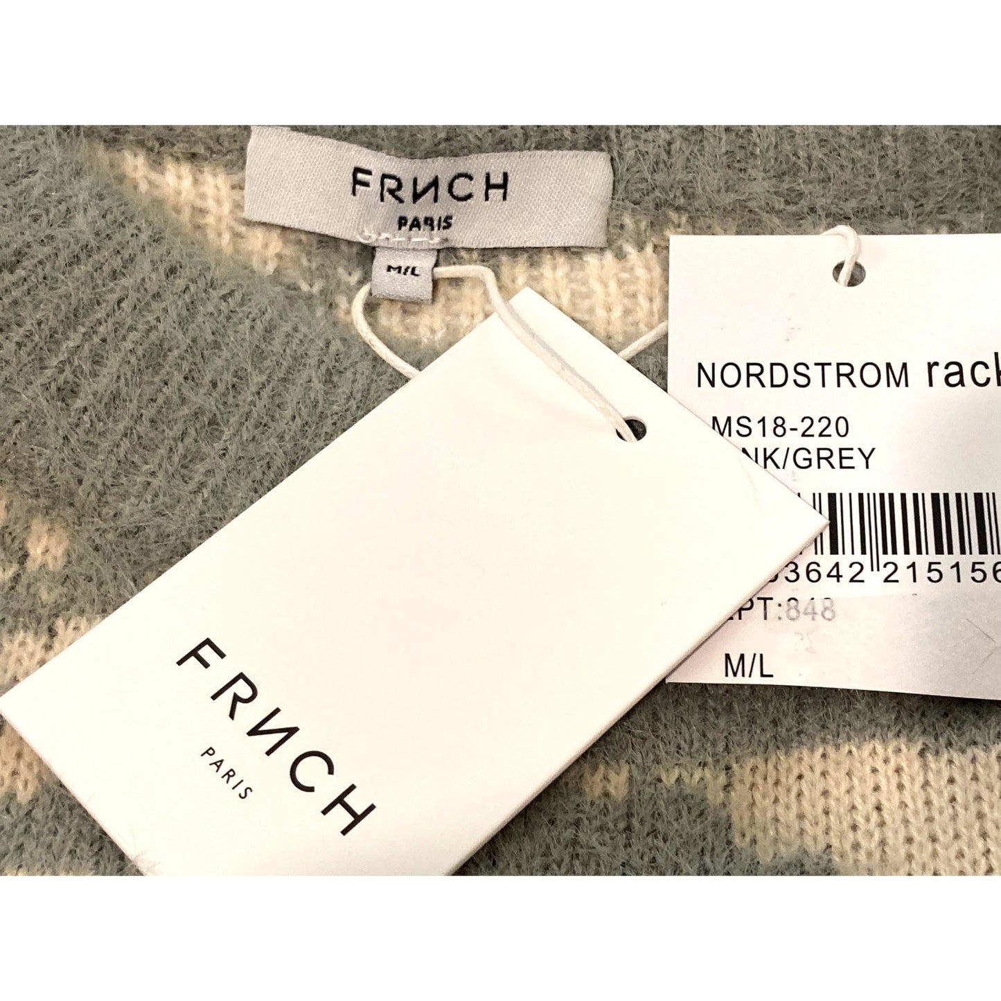 Frnch Paris Fuzzy Pullover Crew Sweater Sz M/L Medium Large in Pink/Grey NWT