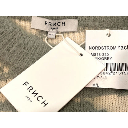 Frnch Paris Fuzzy Pullover Crew Sweater Sz M/L Medium Large in Pink/Grey NWT