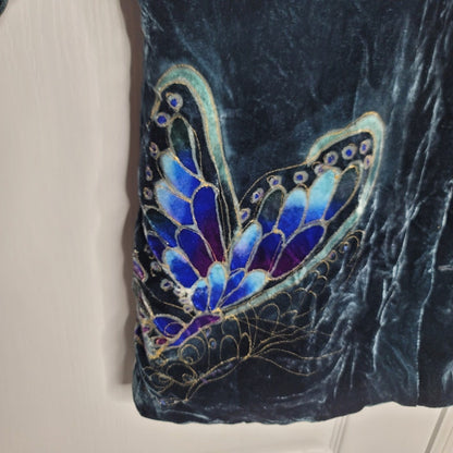 Vintage Chicos BOHO Emerald Green Butterfly Velvet Button Front Jacket 2 LARGE