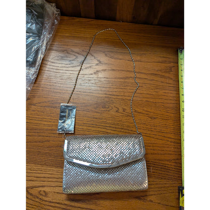 Vintage D'Margeaux Limoges NY Silver Mesh Convertible Flap Clutch Shoulder Bag