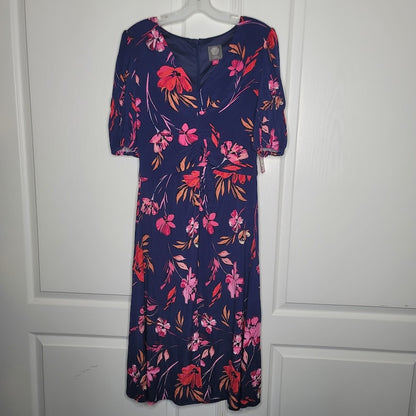 Vince Camuto Size 10 Blue Floral Dress ruched puff sleeve NEW casual career