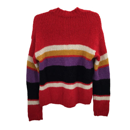 Sanctuary Party Stripe Over the Pullover Sweater Long Sleeve Rainbow Red Small