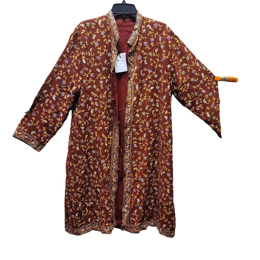 Burgundy Wine Long Duster Lined Embroidery Floral Paisley Coat Jacket XL/ 16
