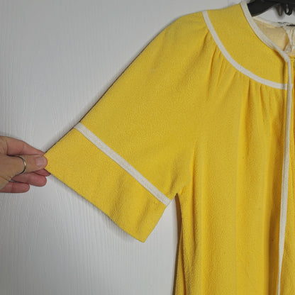 Vintage canary yellow white Housecoat housedress terrycloth pocket Medium/Large