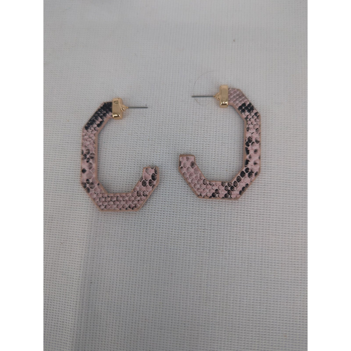 Vintage Pink & Black Faux Snakeskin Geometric Hoop Earrings
