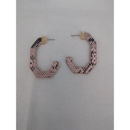 Vintage Pink & Black Faux Snakeskin Geometric Hoop Earrings