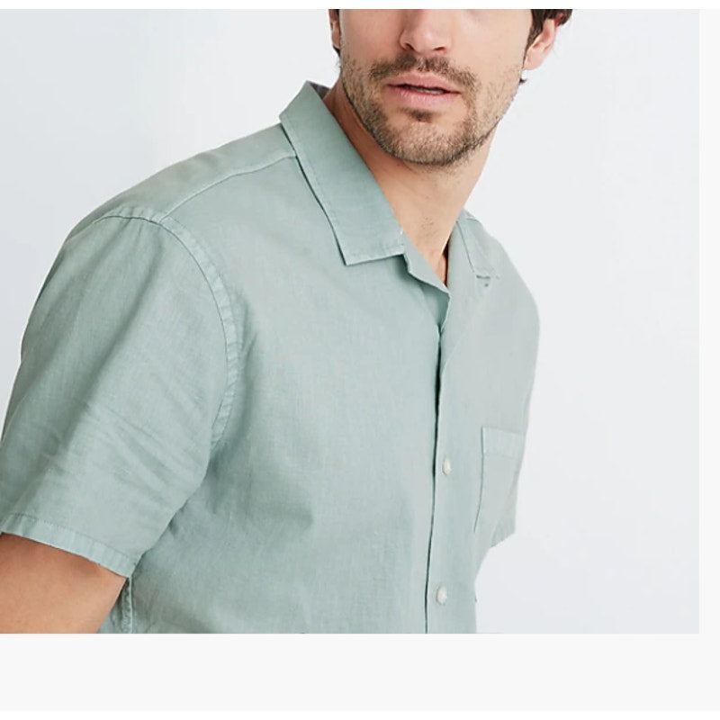 Madewell Linen-Cotton Easy Camp Shirt Sage mist Size Small Pocket Button Up NEW