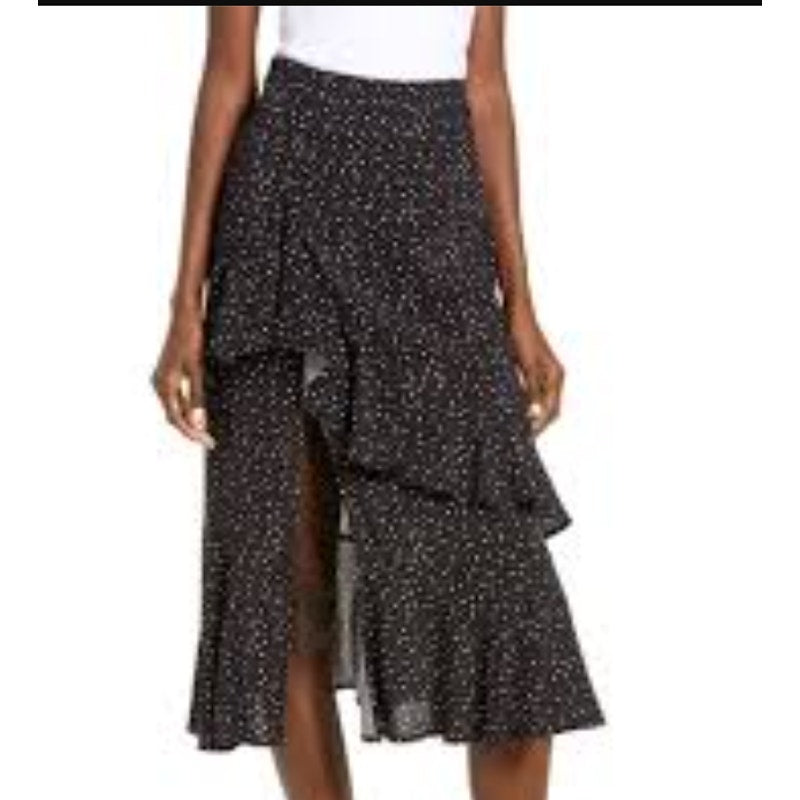 NEW Socialite Black White Polka Dot Skirt Ruffle Size Large Casual Career Ruffle