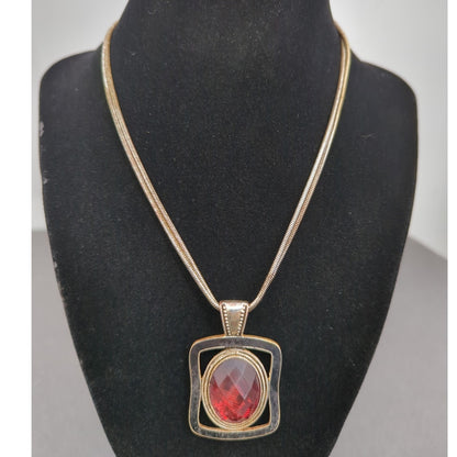 Vintage Fashion Necklace bold red statement box chain large pendant