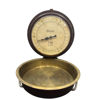 Vintage WESTA 3 KG scale wall mound brass bowl Germany European Farmhouse