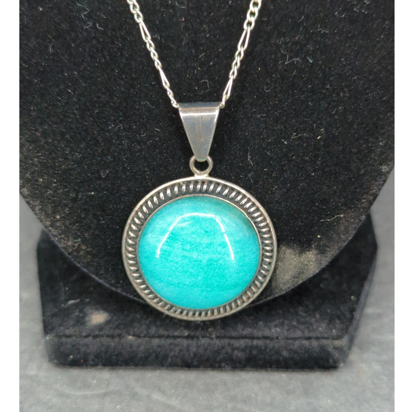 Vintage Sterling Silver Turquoise Cabochon Pendant Necklace Southwestern Boho