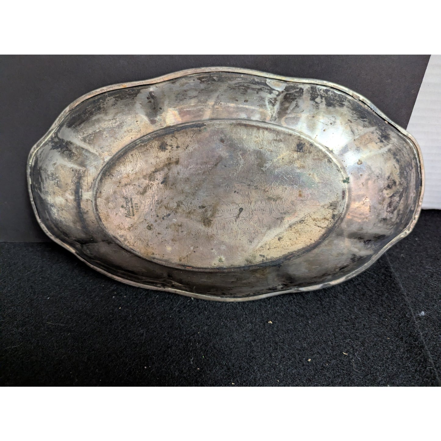 Vintage National Silver Co. Ornate Chased Oval Silverplate Tray