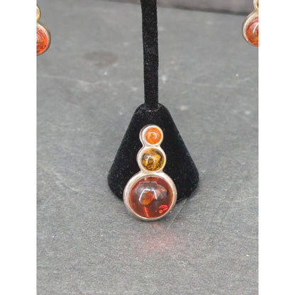 Vintage Boho Genuine Amber Silver Dangle Earrings & Pendant Set 925