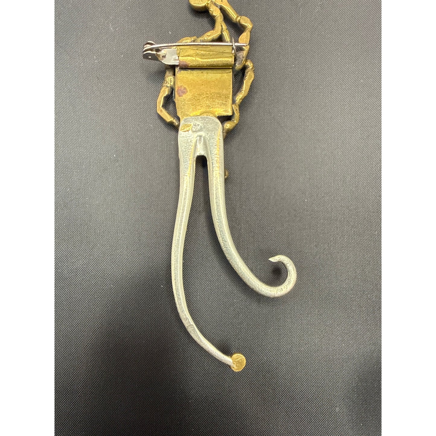 Vintage Brutalist Brass & Silver Enamel Center Brooch MCM Unsigned Statement Pin