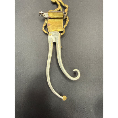 Vintage Brutalist Brass & Silver Enamel Center Brooch MCM Unsigned Statement Pin