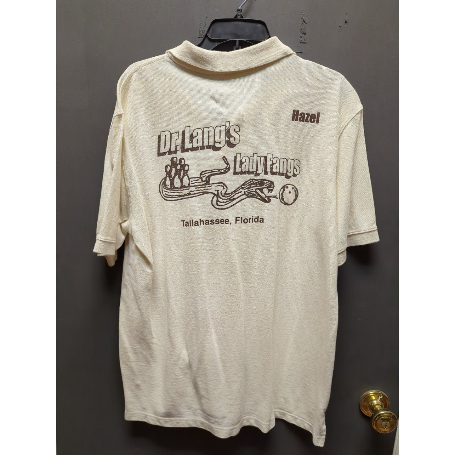Vintage Collared Champs XL Short Sleeve cream bowling shirt HAZEL